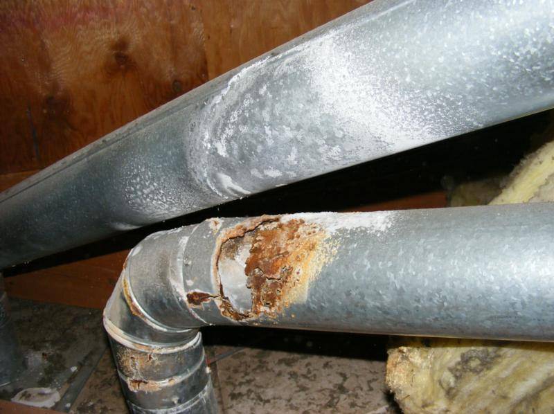 Badly corroded vent pipe